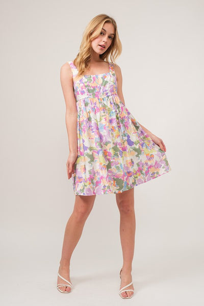 FLORAL BREEZE SQUARE NECK MINI SUNDRESS IN MULTI-Dresses-MODE-Couture-Boutique-Womens-Clothing