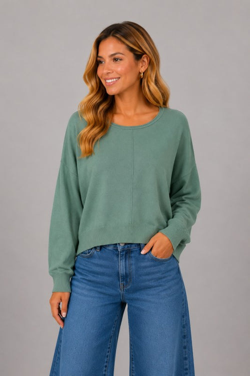 CAMILLA ROUND NECK SOFTEST FRONT SEAM SWEATER IN CHIVE-Sweaters-MODE-Couture-Boutique-Womens-Clothing