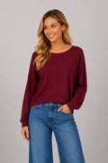 CAMILLA ROUND NECK SOFTEST FRONT SEAM SWEATER IN CURRANT