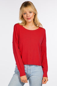 CAMILLA ROUND NECK SOFTEST FRONT SEAM SWEATER IN CHERRY-Sweaters-MODE-Couture-Boutique-Womens-Clothing