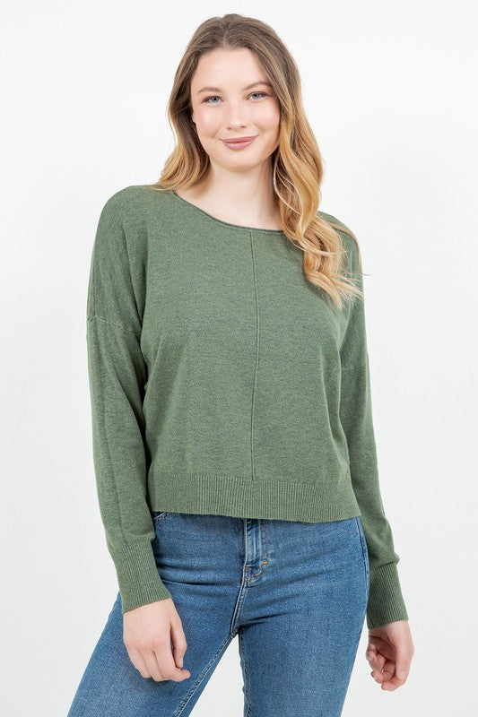 CAMILLA ROUND NECK SOFTEST FRONT SEAM SWEATER IN HEATHER MOSS-Sweaters-MODE-Couture-Boutique-Womens-Clothing