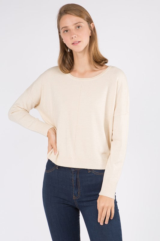 CAMILLA ROUND NECK SOFTEST FRONT SEAM SWEATER IN HEATHER OATMEAL-Sweaters-MODE-Couture-Boutique-Womens-Clothing