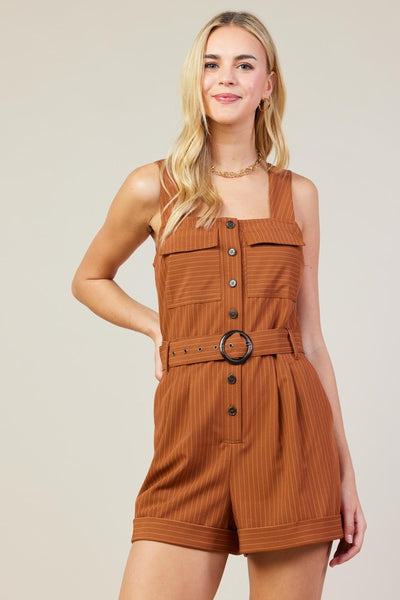 TALIA PINSTRIPE BUTTONDOWN ROMPER IN SIENNA-ROMPER-MODE-Couture-Boutique-Womens-Clothing
