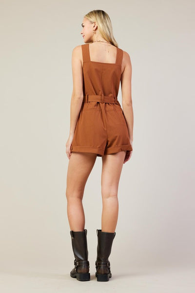 TALIA PINSTRIPE BUTTONDOWN ROMPER IN SIENNA-ROMPER-MODE-Couture-Boutique-Womens-Clothing