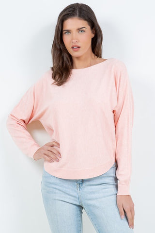 AYLA BOAT NECK SWEATER IN HEATHER CORAL-Sweaters-MODE-Couture-Boutique-Womens-Clothing
