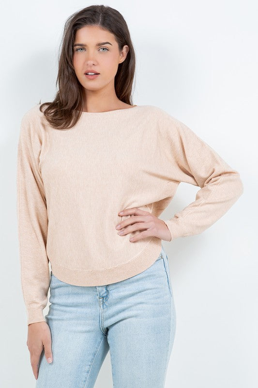 AYLA BOAT NECK SWEATER IN HEATHER LIGHT TAUPE-Sweaters-MODE-Couture-Boutique-Womens-Clothing