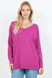 BROOKLYNN FRONT SEAM SWEATER IN HEATHER HIBISCUS-Sweaters-MODE-Couture-Boutique-Womens-Clothing