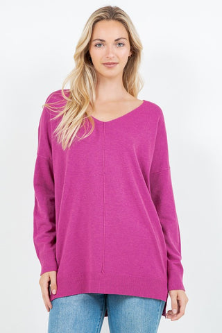 BROOKLYNN FRONT SEAM SWEATER IN HEATHER HIBISCUS-Sweaters-MODE-Couture-Boutique-Womens-Clothing