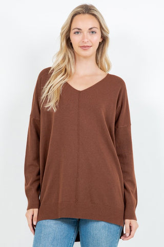 BROOKLYNN FRONT SEAM SWEATER IN NUTMEG-Sweaters-MODE-Couture-Boutique-Womens-Clothing