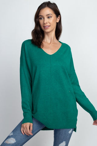 BROOKLYNN FRONT SEAM SWEATER IN HEATHER GREEN-Sweaters-MODE-Couture-Boutique-Womens-Clothing