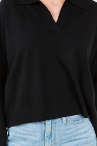 DARLA SOFTEST COLLAR LONG SLEEVE TOP IN BLACK-Sweaters-MODE-Couture-Boutique-Womens-Clothing