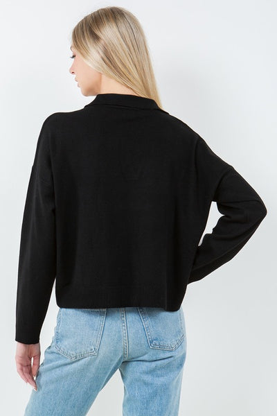 DARLA SOFTEST COLLAR LONG SLEEVE TOP IN BLACK-Sweaters-MODE-Couture-Boutique-Womens-Clothing