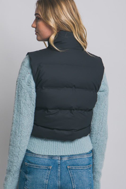 BREEZY MORNINGS CROP PUFFER VEST IN BLACK-Vest-MODE-Couture-Boutique-Womens-Clothing