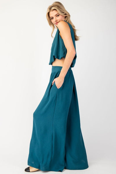 STAND YOUR GROUND WIDE LEG PALAZZO PANTS IN TEAL-Palazzo Pants-MODE-Couture-Boutique-Womens-Clothing
