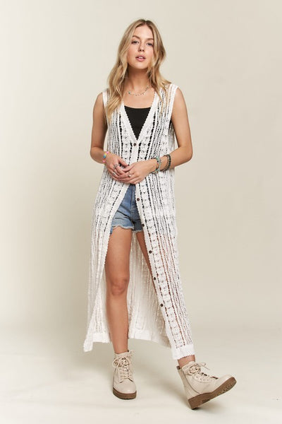 PACIFIC COAST CROCHET DUSTER IN OFF WHITE-CARDIGAN-MODE-Couture-Boutique-Womens-Clothing