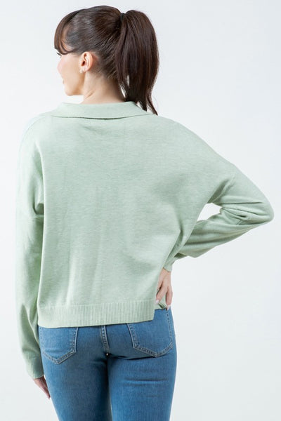 DARLA SOFTEST COLLAR LONG SLEEVE TOP IN HEATHER CELERY-Sweaters-MODE-Couture-Boutique-Womens-Clothing
