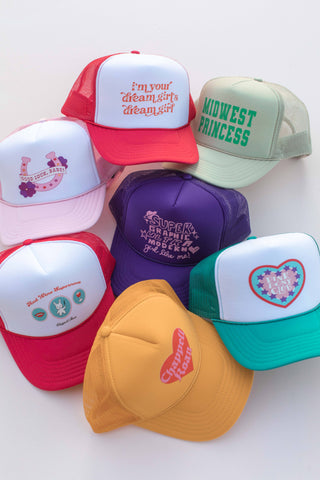 Chappell Roan Midwest Princess Trucker Hat: Pink Pony Club - Jade/White-MODE-Couture-Boutique-Womens-Clothing