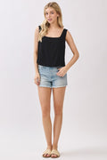 SARAH SQUARE NECK SIDE PANEL TOP IN BLACK-Shirts & Tops-MODE-Couture-Boutique-Womens-Clothing