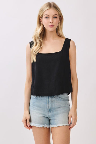 SARAH SQUARE NECK SIDE PANEL TOP IN BLACK-Shirts & Tops-MODE-Couture-Boutique-Womens-Clothing