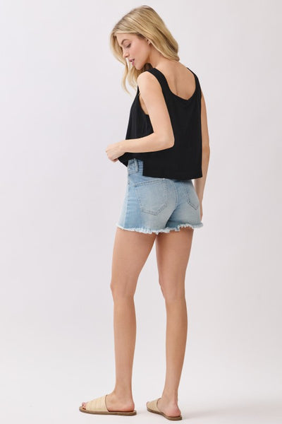 SARAH SQUARE NECK SIDE PANEL TOP IN BLACK-Shirts & Tops-MODE-Couture-Boutique-Womens-Clothing
