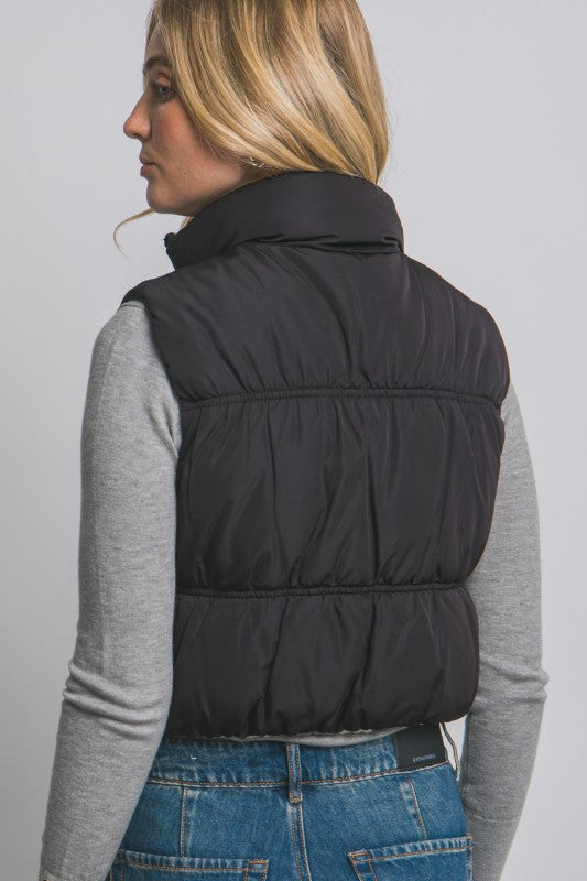 HIT THE HILLS SOLID REVERSIBLE PUFFER VEST IN BLACK-Vest-MODE-Couture-Boutique-Womens-Clothing