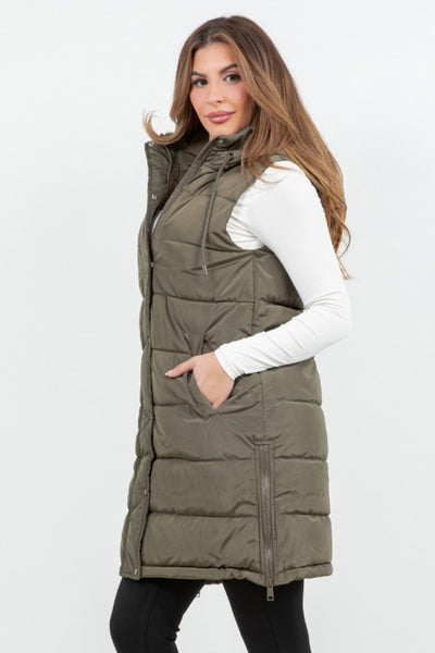 APRES SKI LONG PUFFER VEST IN OLIVE-Jacket-MODE-Couture-Boutique-Womens-Clothing