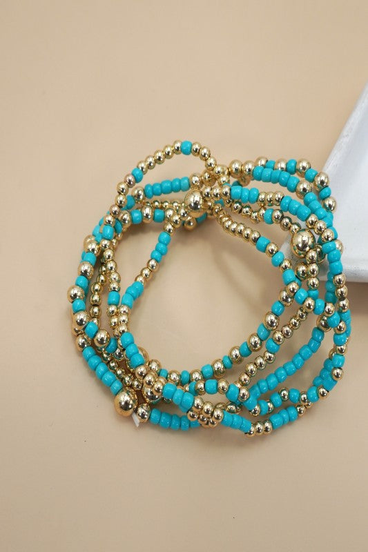 MULTI LAYER BALL CHAIN BEADED BRACELET (MULTI)