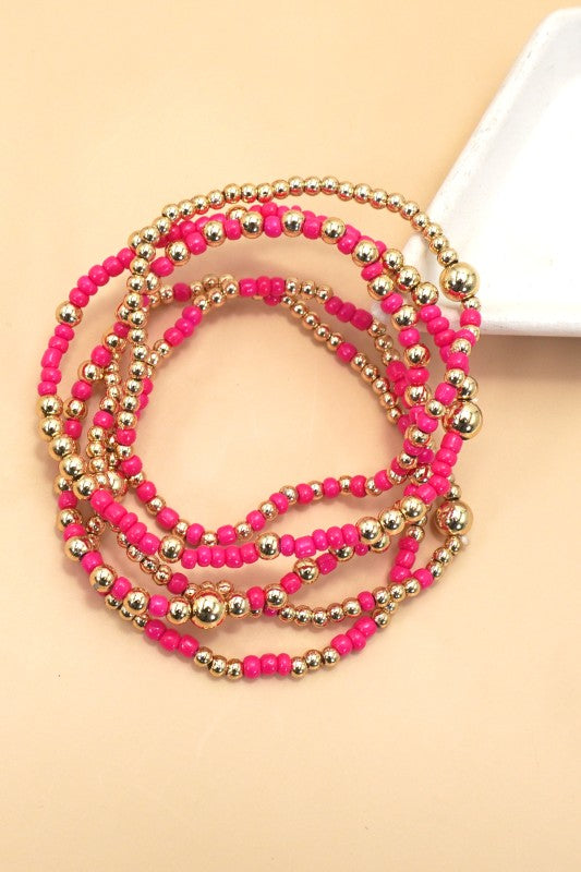 MULTI LAYER BALL CHAIN BEADED BRACELET (MULTI)