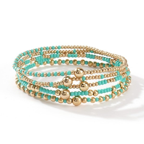 MULTI LAYER BALL CHAIN BEADED BRACELET (MULTI)-Jewelry-MODE-Couture-Boutique-Womens-Clothing