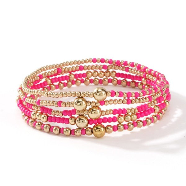 MULTI LAYER BALL CHAIN BEADED BRACELET (MULTI)