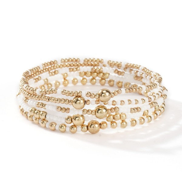 MULTI LAYER BALL CHAIN BEADED BRACELET (MULTI)-Jewelry-MODE-Couture-Boutique-Womens-Clothing