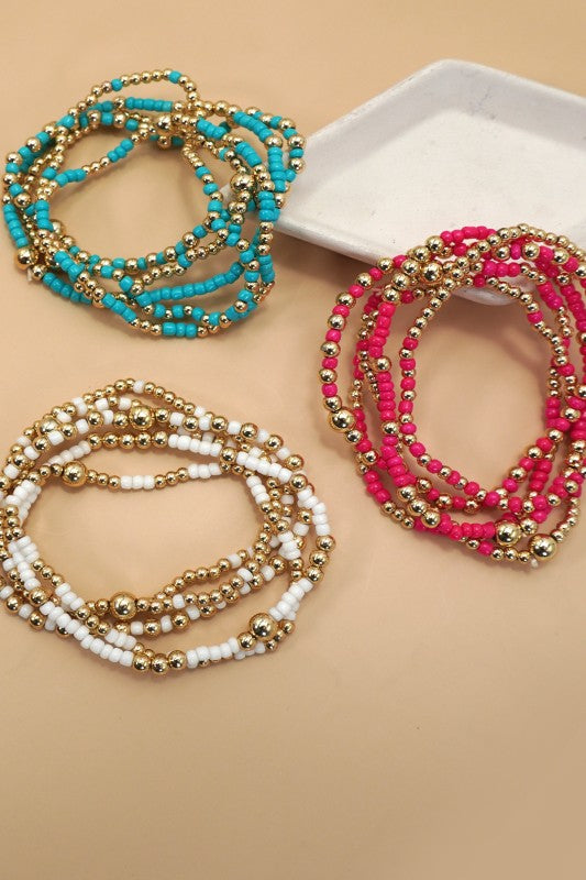MULTI LAYER BALL CHAIN BEADED BRACELET (MULTI)