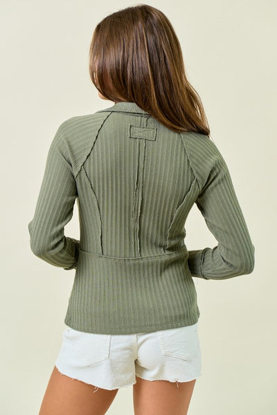 EVERGREEN ZIP-UP ESSENTIAL TOP IN SAGE-Tops-MODE-Couture-Boutique-Womens-Clothing