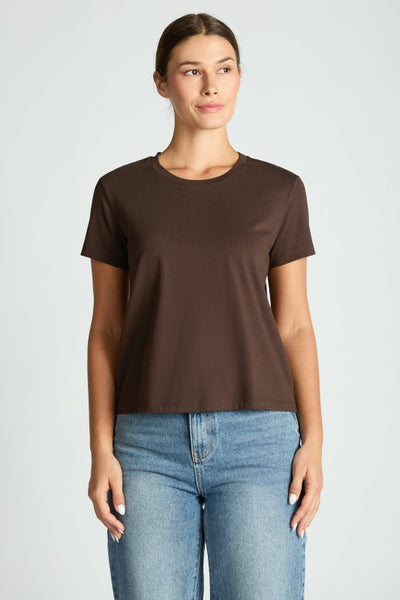 JAMISON SHORT SLEEVE COTTON TEE IN CHOCOLATE BROWN-TEE-MODE-Couture-Boutique-Womens-Clothing