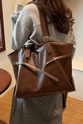 VIVICA VINTAGE DISTRESSED BUCKLED TOTE BAG IN CHOCOLATE BROWN-BAG-MODE-Couture-Boutique-Womens-Clothing