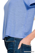 EASILY ENTERTAINED SLUB TEE IN CORNFLOWER BLUE-Shirts & Tops-MODE-Couture-Boutique-Womens-Clothing