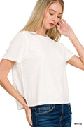 EASILY ENTERTAINED SLUB TEE IN WHITE-Shirts & Tops-MODE-Couture-Boutique-Womens-Clothing