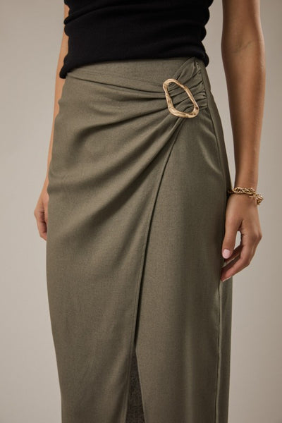 OASIS DRIVE WRAP MIDI SKIRT IN OLIVE-SKIRTS-MODE-Couture-Boutique-Womens-Clothing