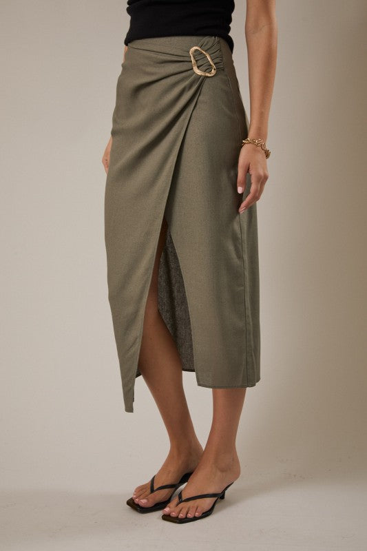 OASIS DRIVE WRAP MIDI SKIRT IN OLIVE-SKIRTS-MODE-Couture-Boutique-Womens-Clothing