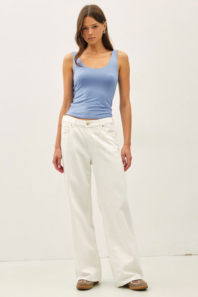 EASY DOES IT BASIC SCOOP NECK TANK IN CORNFLOWER BLUE-tank top-MODE-Couture-Boutique-Womens-Clothing
