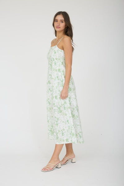 MEADOW WATERCOLOR FLORAL DRESS IN OFF-WHITE/GREEN COMBO-DRESS-MODE-Couture-Boutique-Womens-Clothing