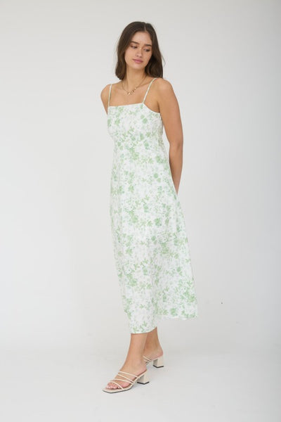 MEADOW WATERCOLOR FLORAL DRESS IN OFF-WHITE/GREEN COMBO-DRESS-MODE-Couture-Boutique-Womens-Clothing
