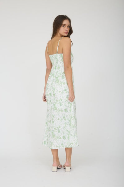 MEADOW WATERCOLOR FLORAL DRESS IN OFF-WHITE/GREEN COMBO-DRESS-MODE-Couture-Boutique-Womens-Clothing
