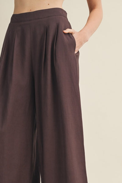 KIRA PLEATED FRONT HIGH WAIST PALAZZO TROUSERS IN ESPRESSO-Palazzo Pants-MODE-Couture-Boutique-Womens-Clothing