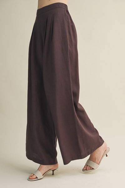 KIRA PLEATED FRONT HIGH WAIST PALAZZO TROUSERS IN ESPRESSO-Palazzo Pants-MODE-Couture-Boutique-Womens-Clothing
