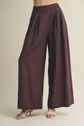 KIRA PLEATED FRONT HIGH WAIST PALAZZO TROUSERS IN ESPRESSO-Palazzo Pants-MODE-Couture-Boutique-Womens-Clothing