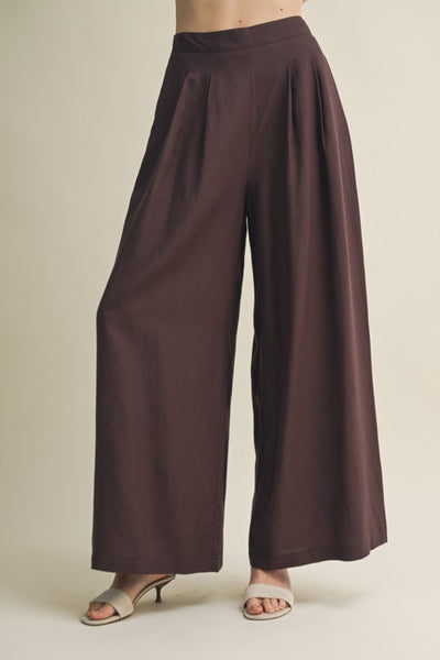 KIRA PLEATED FRONT HIGH WAIST PALAZZO TROUSERS IN ESPRESSO-Palazzo Pants-MODE-Couture-Boutique-Womens-Clothing