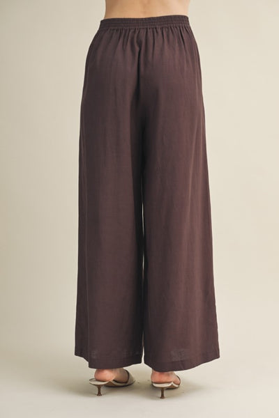KIRA PLEATED FRONT HIGH WAIST PALAZZO TROUSERS IN ESPRESSO-Palazzo Pants-MODE-Couture-Boutique-Womens-Clothing