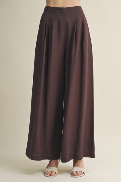 KIRA PLEATED FRONT HIGH WAIST PALAZZO TROUSERS IN ESPRESSO-Palazzo Pants-MODE-Couture-Boutique-Womens-Clothing