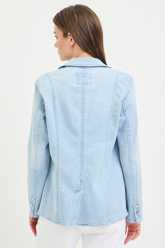 KARINA TAILORED DENIM BLAZER IN LIGHT WASH-BLAZERS-MODE-Couture-Boutique-Womens-Clothing